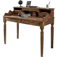 Wohnling Schreibtisch Massivholz Sheesham Sekretär 115 x 100 x 60 cm mit 3 Schubladen Konsolentisch im Landhaus-Stil