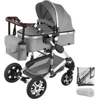 TecTake Kombi-Kinderwagen Mats 2 in 1, klappbar, mit 5-Punkt-Gurt, Bremse, Schutzbügel und Handschlaufe für 0 bis 36 Monate geeignet, Belastbarkeit 15 kg