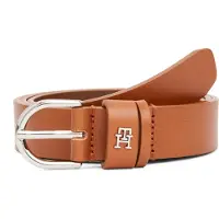 Tommy Hilfiger Ledergürtel "ESSENTIAL EFFORTLESS 2.5 cm breit SILVER" Einfachdornschließe, Metallemblem