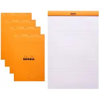 Rhodia 5x Gehefter Notizblock No.19 A4+ 21x31,8cm 80 Blatt liniert mit Rand 80g - Orange 19600C