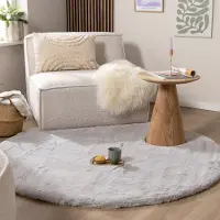 NATURL. Hochflor Teppich Rund - Comfy Supreme Grau Ø 80 cm