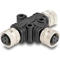 DeLOCK M12 T-Splitter A-kodiert 4 Pin 1 x Buchse zu 2 x Buchse Parallelschaltung, Kabelsplitter, Schwarz, Polyvinylchlorid (PVC), Weiblich/Weiblich, M12, 43 mm