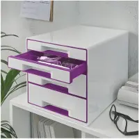 Leitz Schubladenbox WOW CUBE 5213, 4 Schübe, DIN A4, Polystyrol, violett