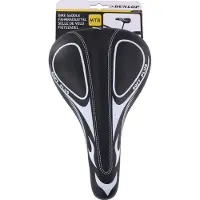 Dunlop Mountainbike Sattel Fahrradsattel MTB Sattel aus Kunstleder inkl. Sattelstütze Schaumstofffüllung 27 x 16,5 x 9,6 CM Schwarz/Weiß