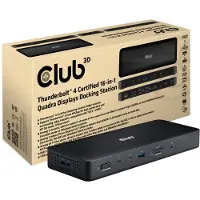 Club 3D CLUB3D Thunderbolt 4 16-in-1 Quadra(4) Displays Dockingstation, Kabelgebunden, Thunderbolt 4, Schwarz, MicroSD (TransFlash), SD, 40 Gbit/s, Kensington