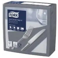 Tork Soft Dinnerservietten Anthrazit, 1/4‐Falz, 3‐lagig, 40 cm × 39 cm, 12 × 100...