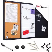 Allboards 3-in-1-Kombitafel: Whiteboard, Kreidetafel magneitsch, Kork 90×60 cm + Zubehör