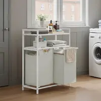 Vasagle Wäschekorb 2 Fächer, Wäschesammler mit 2 Ablagen, Wäschesack ausziehbar und abnehmbar BLHB35211W01