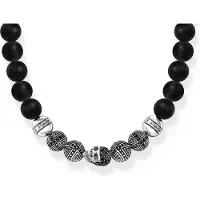 Thomas Sabo Halskette Obsidian mit Totenkopf und Kreuzen Silber