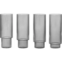 Ferm Living Ripple Long Drink Glasses Set of 4 Smoked Grey - , Ripple, Grau, Glas