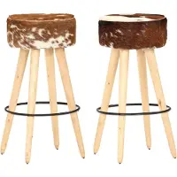 vidaXL Barhocker 2 Stk. Braun Raues Mangoholz und Echtleder