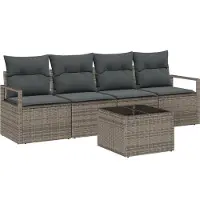 vidaXL Sofa Set mit Kissen mit Speicher 5 pcs Grau Poly-Rattan
