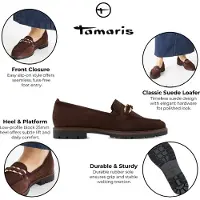 Tamaris Slipper , Damen, Gr. 40, braun (mokka), Nubukleder, unifarben, Schuhe Slipper, Loafer, Schlupfschuh, Halbschuh mit modischer Zierkette, Topseller