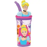 Tataway Disney Lila Plastikbecher für Mädchen Prinzessinnen Cinderella Rapunzel Belle Arielle Dornröschen 360 ml mit Strohhalm und 3D-Charakterfigur