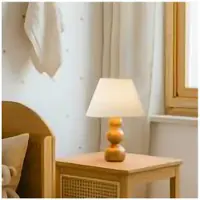 Opviq , Hochwertige Tischlampe mit Holzgehäuse, Creme und Eiche, Ø22 h:14 cm, Höhe: 32 cm, 100 cm Kabel mit Schalter, E27 Fassung, max. 40 W, IP20, ideal für rustikale Wohnräume.
