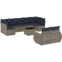 vidaXL 10-teiliges Gartensofa-Set mit Kissen, grau, Polyrattan