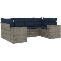 vidaXL 6-teiliges Gartensofa-Set mit Kissen, grau, Polyrattan