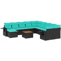 vidaXL 12-teiliges Gartensofa-Set mit Kissen, schwarzes Polyrattan