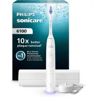 Philips 6100 HX7400/06 Wiederaufladbare Zahnbürste, Erwachsener, Schallzahnbürste, Sensibel, 62000 Bewegungen pro Minute, Weiß, 2 min, 4 x 30 sec