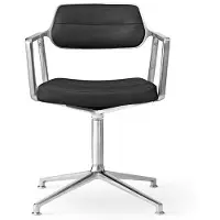 Vipp - 453 Swivel Drehstuhl auf Gleitern, Aluminium poliert / Leder schwarz