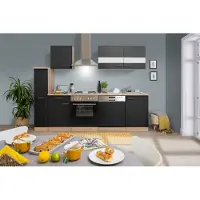 Respekta Küche Küchenzeile Küchenblock Einbauküche Eiche Schwarz Merle 250 cm
