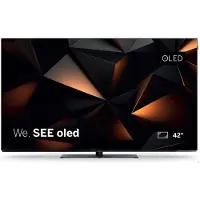 LOEWE We. SEE 42 Zoll OLED-TV, Dual Channel, Smart TV (Dolby Vision, 60 W Dolby Atmos, HDMI 2.1 120 Hz VRR, Apple AirPlay, Matter, Bluetooth Remote, extra flaches Monitor-Design)