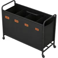 Songmics Wäschesammler mit 4 Fächern, 200L Wäschewagen auf Rollen, für Badezimmer RLSB35460B01