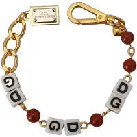 Dolce&Gabbana Goldene Ketten-Armband mit Messingperlen und Hummerverschluss für Damen
