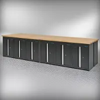 Datona Werkbank PRO Eiche – 12 Aufbewahrungsschränke – 400 cm – Schwarz