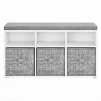 Songmics Sitzbank mit 6 Fächer und 3 Boxen, Schuhbank für Eingangsbereich, weiß-grau LSBB35101W14