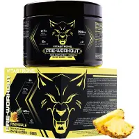 Vitastrong Pre Workout Booster mit Koffein 300g, Vegan Preworkout mit Vitamin B12, Citrullin, Beta-Alanin, Koffein Pulver, Taurin Pulver, AstraGin, Pre Workout (24 Portionen (1er-Packung), Ananas)