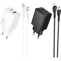 Hoco Handy-Ladegerät USB A + USB C QC3.0 PD AFC 3A 30W + Kabel USB C auf USB C N71 weiß