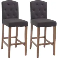 Décoshop26 - Set aus 2 gepolsterten Barhockern im Barockstil mit dunkelgrauem Stoffbezug und hellen Holzbeinen 10_0000726