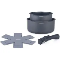 Arthur Martin 2er-Set Stielkasserollen – Geeignet für alle Herdarten, inklusive Induktion – – AM2984 – Antihaftbeschichtung – ca. 16–20 cm Durchmesser + abnehmbarer Griff – Mattgrau