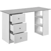 En.casa Schreibtisch 120x50x72cm Bürotisch mit Schubladen Weiß/Hellgrau Ablage Regal PC Tisch []