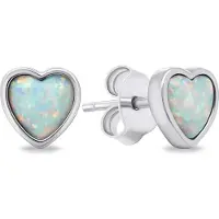 Brilio Silver - Delicate silver earrings Hearts with synthetic opals EA610W