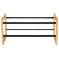 Wenko Schuhregal "Modell Ecori", schwarz (schwarz, natur), B:108,5cm H:30cm T:20cm, Bambus, Metall, Regale, Schuhregal, Schuhschrank mit 2 Ablagen, schmal, ausziehbar und stapelbar