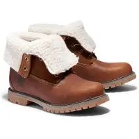 Timberland für Damen. TB18328R2421 Lederstiefelette mit aufrollbarem Schaft und braunem Warmfutter (36 W), Wohnung, Schnürsenkel, Lässig