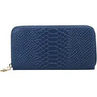 Cluty Damen Leder Geldbörse blau Kroko-Optik mit Reißverschluss, 12 Karten- und 3 Scheinfächer