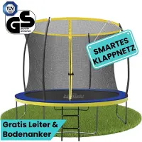 Zero Gravity Trampolin Ø 305 cm inkl. Leiter & 4 Bodenanker / Schneller Auf- und Abbau dank smartem Klappnetz / Max. 120 kg / Ultima 4 Fun-Edition