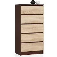 Akord Kommode K60 Wenge 60 cm 5 Schubladen Front Sonoma-Eiche B60 x H121 x T40 cm
