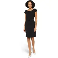 Betty & Co Etuikleid "Etuikleid mit Gürtel", Damen, Gr. 36, EURO, schwarz, 59% Polyester Pol. recyc.. 37% Viskose CV. 4% Elasthan EL., Kleider Etuikleid