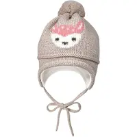 Maximo Strickmütze mit Reh Motiv mit Pompon und Bindeband