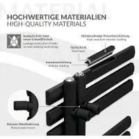 LuxeBath Badheizkörper Iron EM 500x1400 mm Schwarz matt Seitenanschluss mit Anschlussgarnitur Thermostat Durchgang Boden, Design Bad, ohne Heizstab