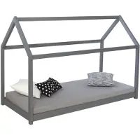 Homestyle4u Kinderbett 80x160 mit Lattenrost Hausbett Grau Holz Kiefer