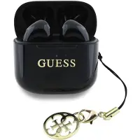 GUESS TWS-Kopfhörer mit glänzendem Effekt, bedruckt mit klassischem Logo und Anhänger, Schwarz