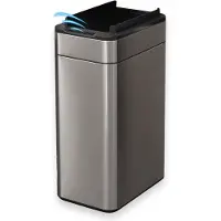 FlinQ Swing Mülleimer – Sensor-Mülleimer mit einzigartigem Deckel – Elegant – Edelstahl – 60 L – Carbon