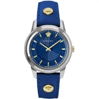 Versace VEPX00921 Greca Lady silber blau Leder Armband Uhr Damen NEU
