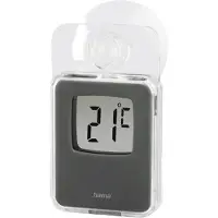 Hama 00186397, Elektronisches Umgebungsthermometer, Indoor/Outdoor, Digital, Grau, Fenster, Rechteckig