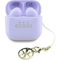 GUESS TWS-Kopfhörer mit glänzendem Effekt, bedruckt mit klassischem Logo und Anhänger in Lavendel